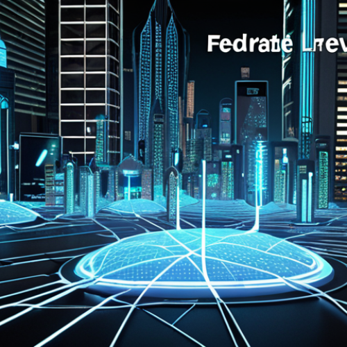 Home 18 **Image:** A futuristic cityscape with glowing networks connecting various devices (phones, laptops, sensors) to a central server. The devices are semi-transparent, showing data flowing within them, but not leaving the device itself. Overlay text reads: "Federated Learning: Data Privacy Revolution."