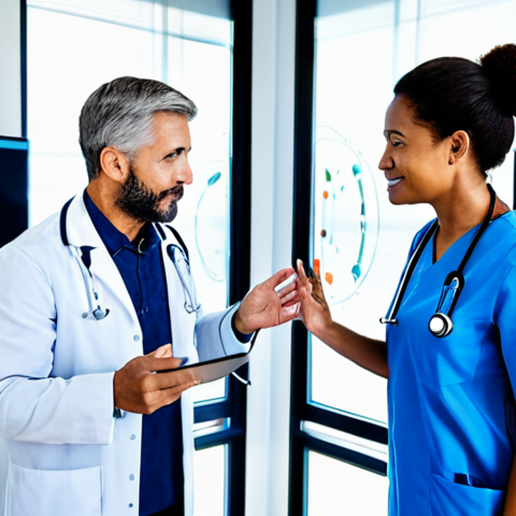 Federated Learning in Healthcare**
A diverse team of medical professionals (doctors, nurses, researchers) collaborating around a holographic display showing medical data visualizations. The scene is set in a modern, brightly lit hospital conference room. Everyone is fully clothed in appropriate medical attire. The atmosphere is professional and focused on improving patient care. Include keywords: "safe for work," "appropriate content," "fully clothed," "professional," "perfect anatomy," "correct proportions," "natural pose," "high quality," "family-friendly."
**