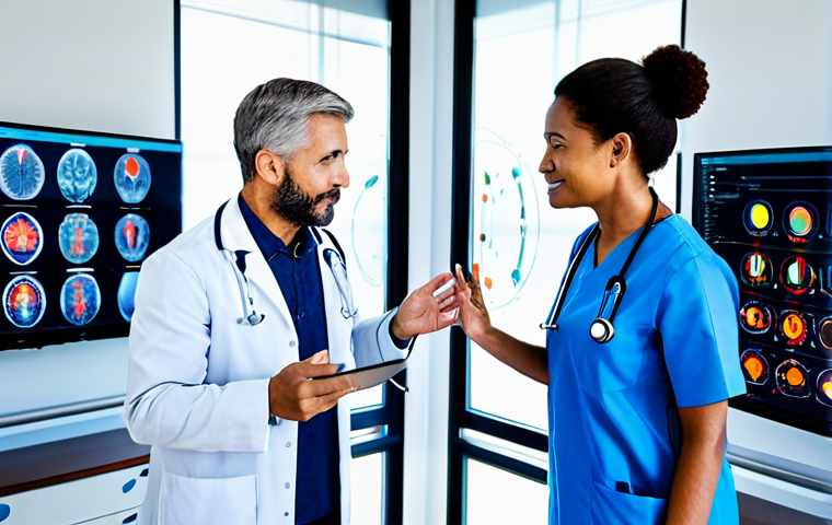 Federated Learning in Healthcare**
A diverse team of medical professionals (doctors, nurses, researchers) collaborating around a holographic display showing medical data visualizations. The scene is set in a modern, brightly lit hospital conference room. Everyone is fully clothed in appropriate medical attire. The atmosphere is professional and focused on improving patient care. Include keywords: "safe for work," "appropriate content," "fully clothed," "professional," "perfect anatomy," "correct proportions," "natural pose," "high quality," "family-friendly."
**