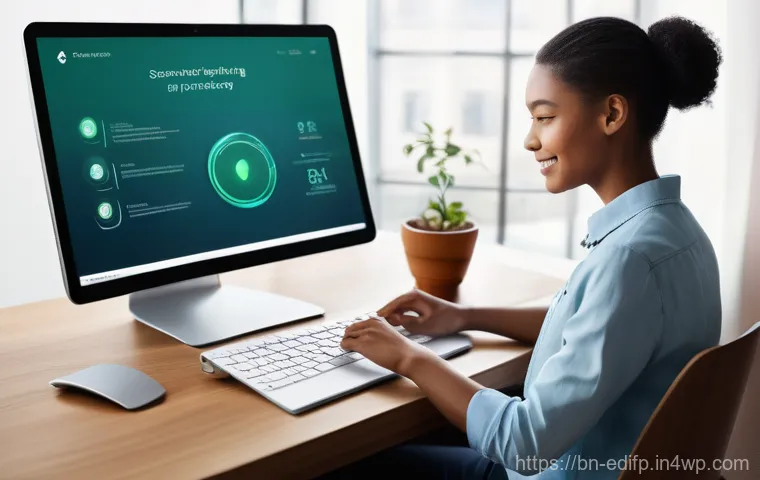 연합학습을 위한 그래픽 사용자 인터페이스 설계 - **Prompt 1: User Engaging with Secure Federated Learning UI**
"A clean, brightly lit, modern dig...