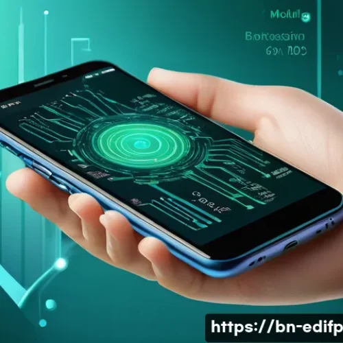 연합학습을 위한 경량화 모델 개발 - A detailed digital illustration of a futuristic mobile device displaying a lightweight neural networ...
