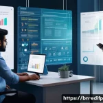 연합학습의 윤리적 문제 및 해결책 - A professional office scene showing diverse Bengali data scientists collaborating on a transparent d...