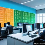 연합학습을 통한 대규모 데이터 처리 - A detailed futuristic office scene showing diverse Bengali professionals collaborating on federated ...