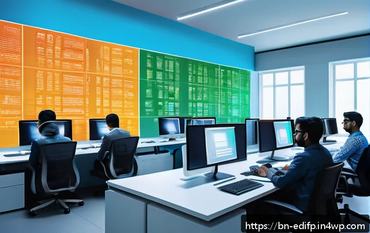 연합학습을 통한 대규모 데이터 처리 - A detailed futuristic office scene showing diverse Bengali professionals collaborating on federated ...