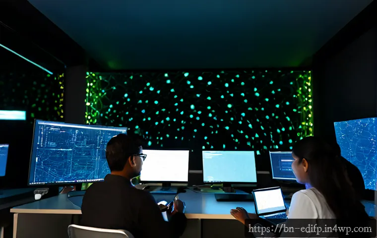 연합학습의 기술적 특성과 이점 분석 - Photorealistic modern technology workspace in Bangladesh, diverse data scientists collaborating arou...